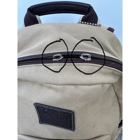 Coach Beige Heritage Web Backpack MISSING ZIP HANDLES - Picture 3 of 12